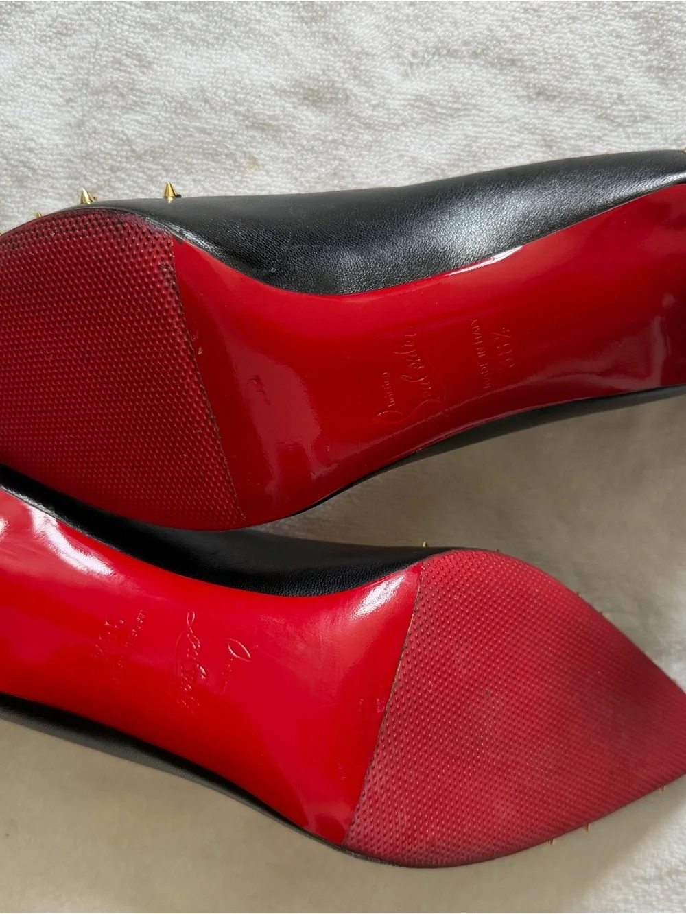 Christian Louboutin Black Pointed Spike-Embellished heels 3 inches - size 38.5
